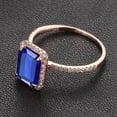 thumbnail image 2 of 1.75 Carat Blue Sapphire 7x5mm Emerald Cut And Moissanite Diamond Engagement Ring in 10k Rose Gold, 2 of 3