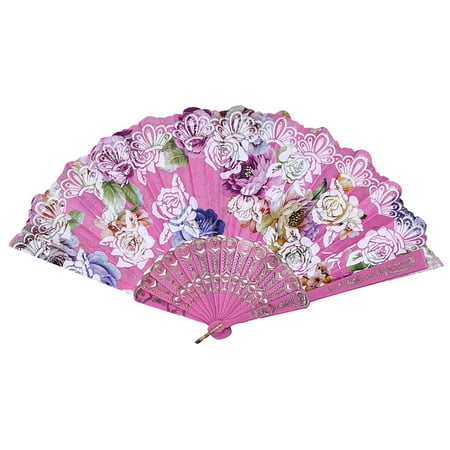 

FNGZ Fans Clearance Promo Best Chinese Style Dance Wedding Party Lace Silk Folding Hand Held Flower Fan Pink