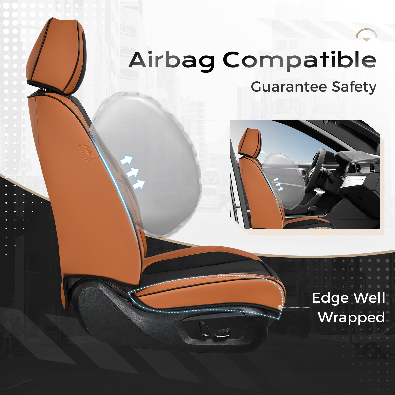 Coverado Black&Brown Car Seat Covers Full Set, Waterproof Premium Leather Front and Back Seat Protectors, Luxury Auto Interior Accessories, Universal Fit Most Cars Sedan SUVs Pick-up Trucks