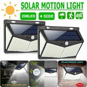 Exgreem Outdoor Security Wall Light 2 PACK Solar Powered, 208 LED Solar Garden Wall Light Powered PIR Motion Sensor Wall Light for Front Door, Backyard, Patio, Garden Both Side