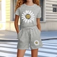 thumbnail image 4 of BLTIBY Girls Summer Outfits Printed Set Cap Sleeve T Shirt and Elastic Waist Shorts 2 Piece Clothing Sets with Pockets Gray 5-6 Years, 4 of 5