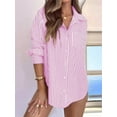 thumbnail image 5 of Striped Button Down Shirts for Women Dress Shirts Long Sleeve Casual Collared Office Work Shirt with Pocket Pink XL, 5 of 6
