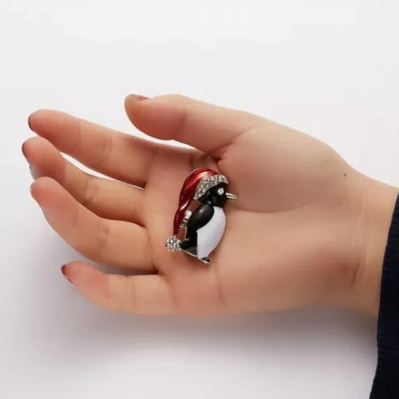 EOEMY Wholesale Christmas Tree Santa Claus Snowman Brooch Pin Corsage Women Xmas Gifts-5-Crystal Penguin
