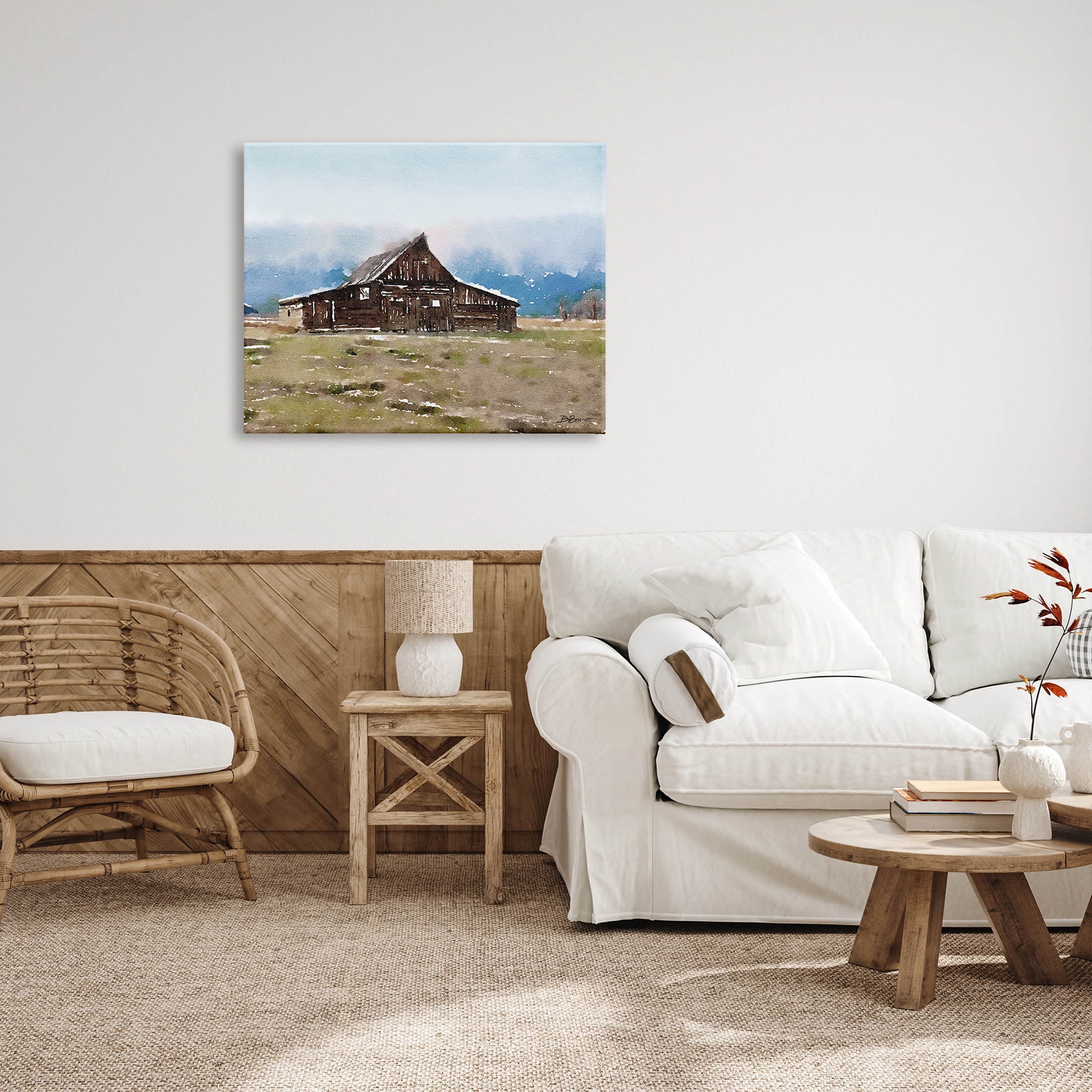 Rural Countryside Cabin Landscape Landscape Painting Gallery Wrapped Canvas Print Wall Art