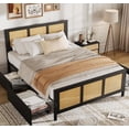 thumbnail image 4 of Bingirl Full-Size Rattan Accent Storage Bed with LED Lights: 4 Drawers, Woven Front, MDF Wood Frame, Black Finish, 4 of 7