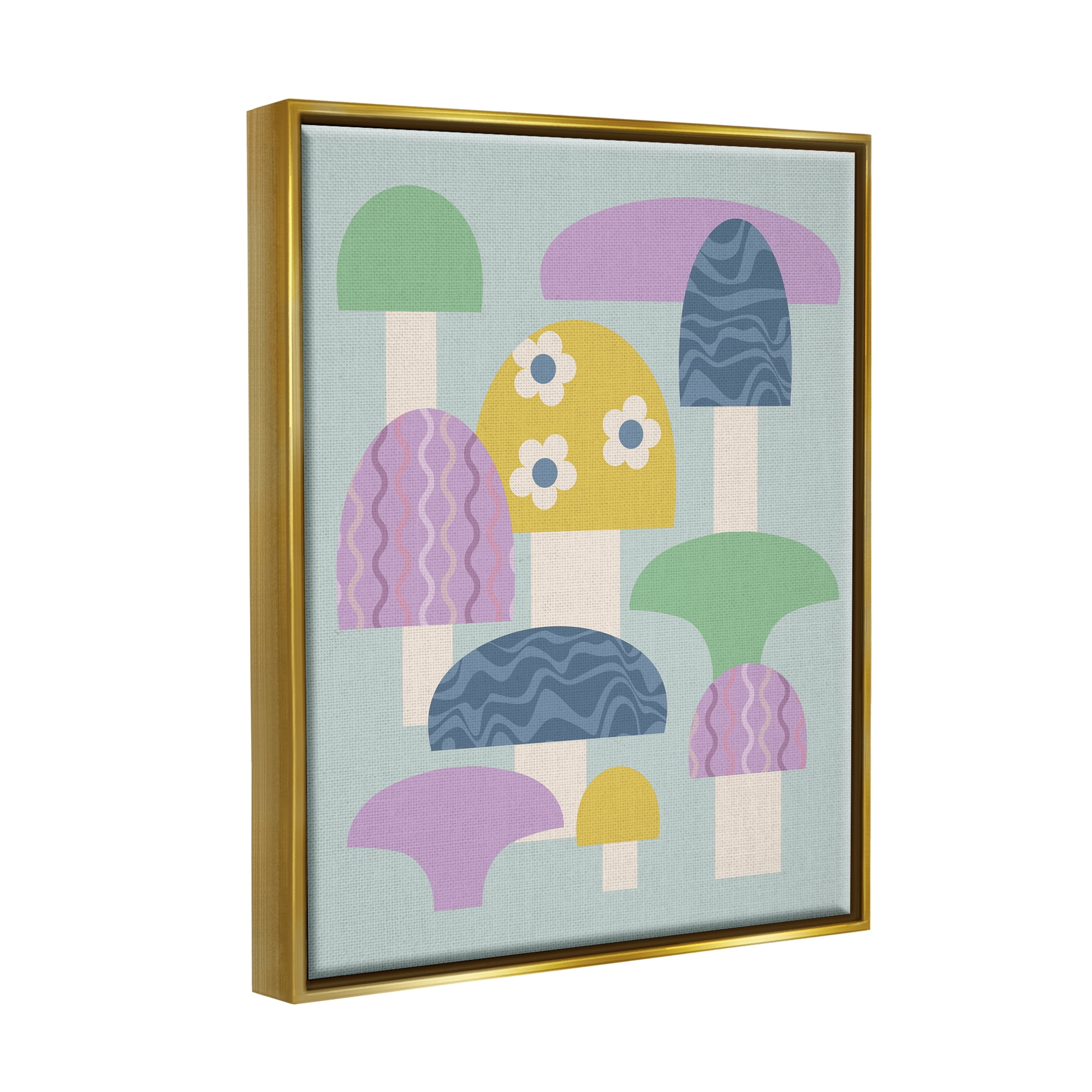 Stupell Industries Pastel Retro Mushrooms Botanical & Floral Painting Gold Floater Framed Canvas Art Print Wall Art, 25 x 31