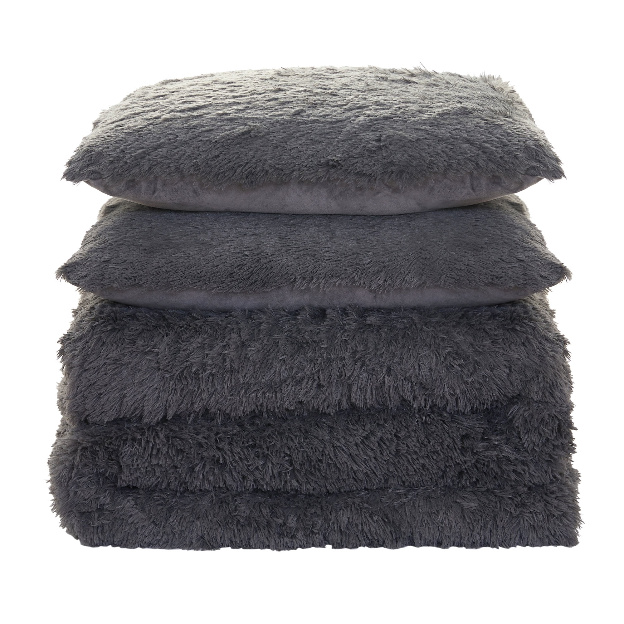 Sweet Home Collection Long Faux Fur Plush 3-Piece Microfiber Comforter Bedding Set - Dark Gray, Queen