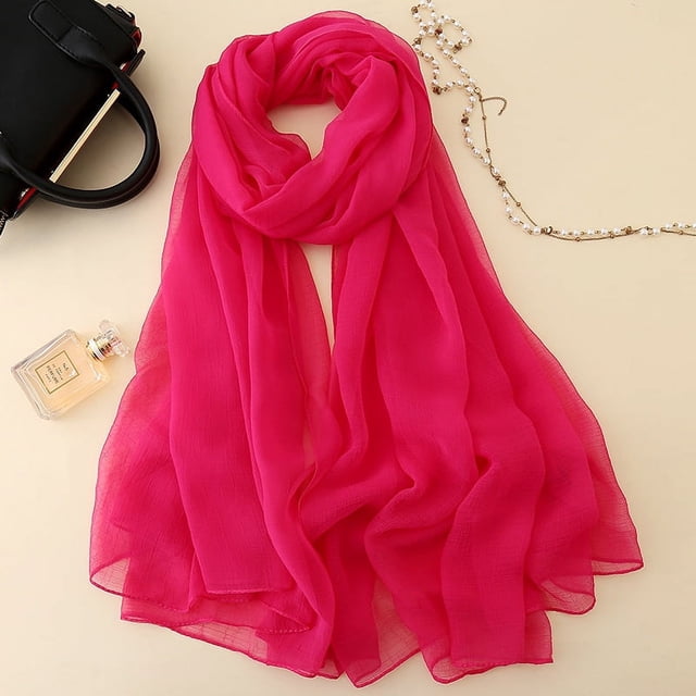 Nvzi Bufanda elegante personalizada, nueva bufanda de gasa de color sólido, bufanda arrugada, bufanda de playa, bufanda larga tipo chal (rosa roja)