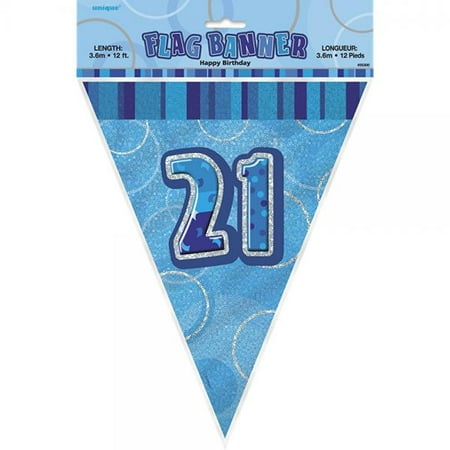 12ft foil glitz blue 21st birthday bunting flags