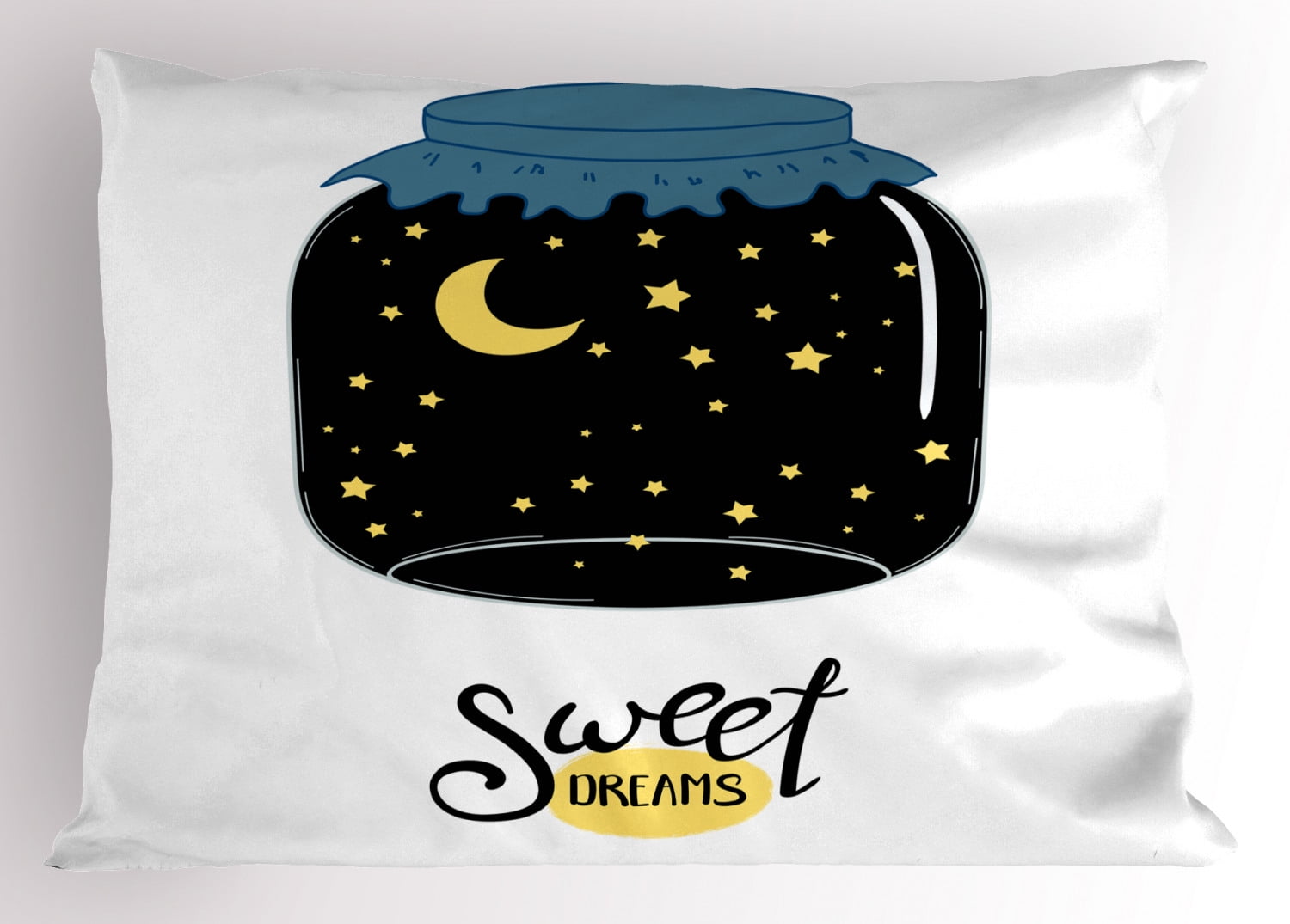 Sweet Dreams Pillow Sham Night Sky in a Bottle with Hand Drawn Moon and Stars in a Jar, Decorative Standard Queen Size Printed Pillowcase, 30 X 20 Inches, Dark Blue Slate Blue Yellow, by Ambesonne