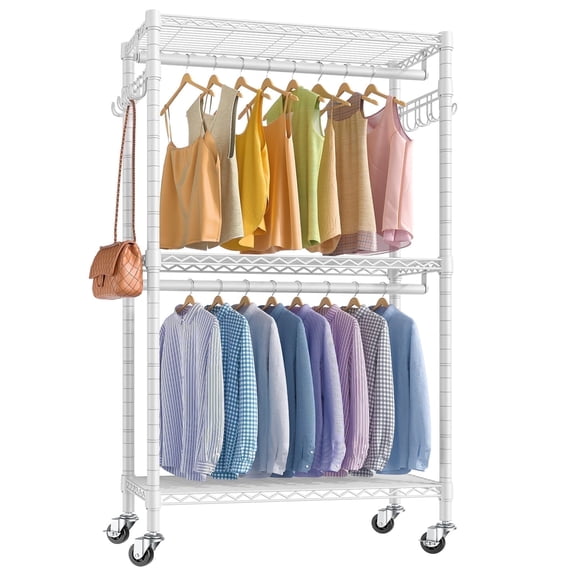 VIPEK R2 Medium Rolling Clothes Rack Heavy Duty Clothing Rack Freestanding Closet Wardrobe, 29.5"Lx16.5"Wx76.8"H, White