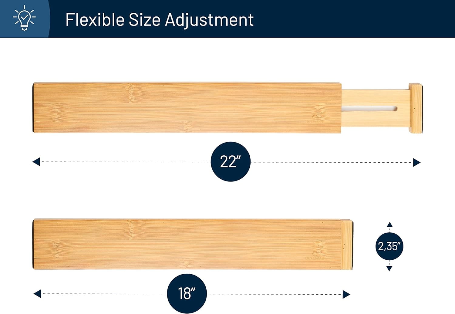 Large Drawer Organizer (18" - 22") Adjustable Bamboo Drawer Dividers Organizers, Expandable Drawer Separators for your Kitchen, Bedroom, Bathroom, Dresser, Office, and More (4 pieces)
