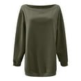 thumbnail image 3 of idosla Womens Long Sleeve Off Shoulder Sweatshirt Soft Pullover Tops Slouchy Sweatshirts Casual Solid Shirts (Army Green, M), 3 of 4