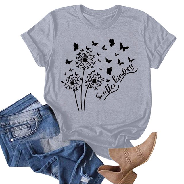 Blouses pour Femmes, Mode Féminine Imprimé Manches Courtes Blouse Drôle Col Rond T-Shirt Tops