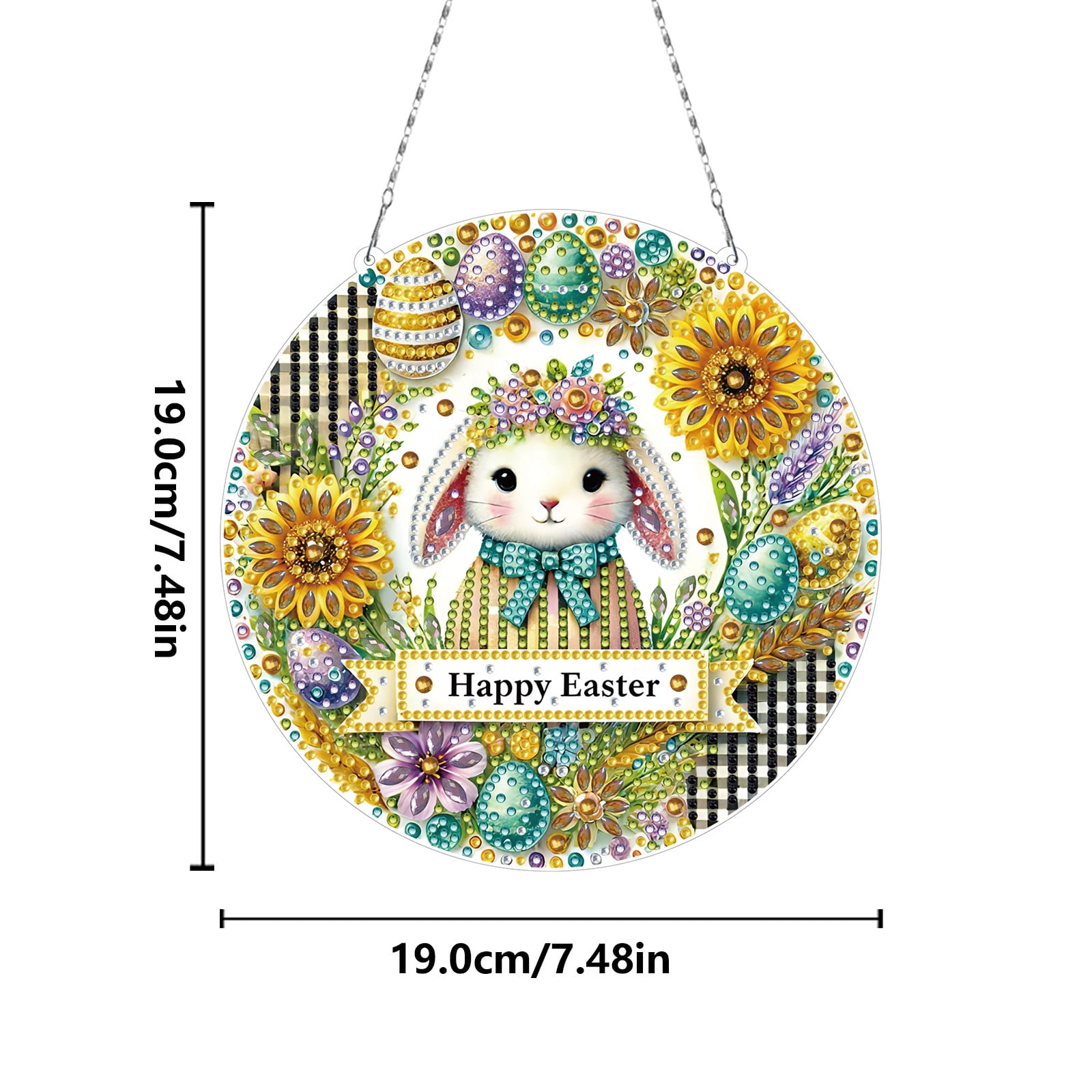 FLOPESN Circular Traditional-Style DIY Diamond Art Painting Pendant Easter Creative Design PET Material Home Decor Pendant