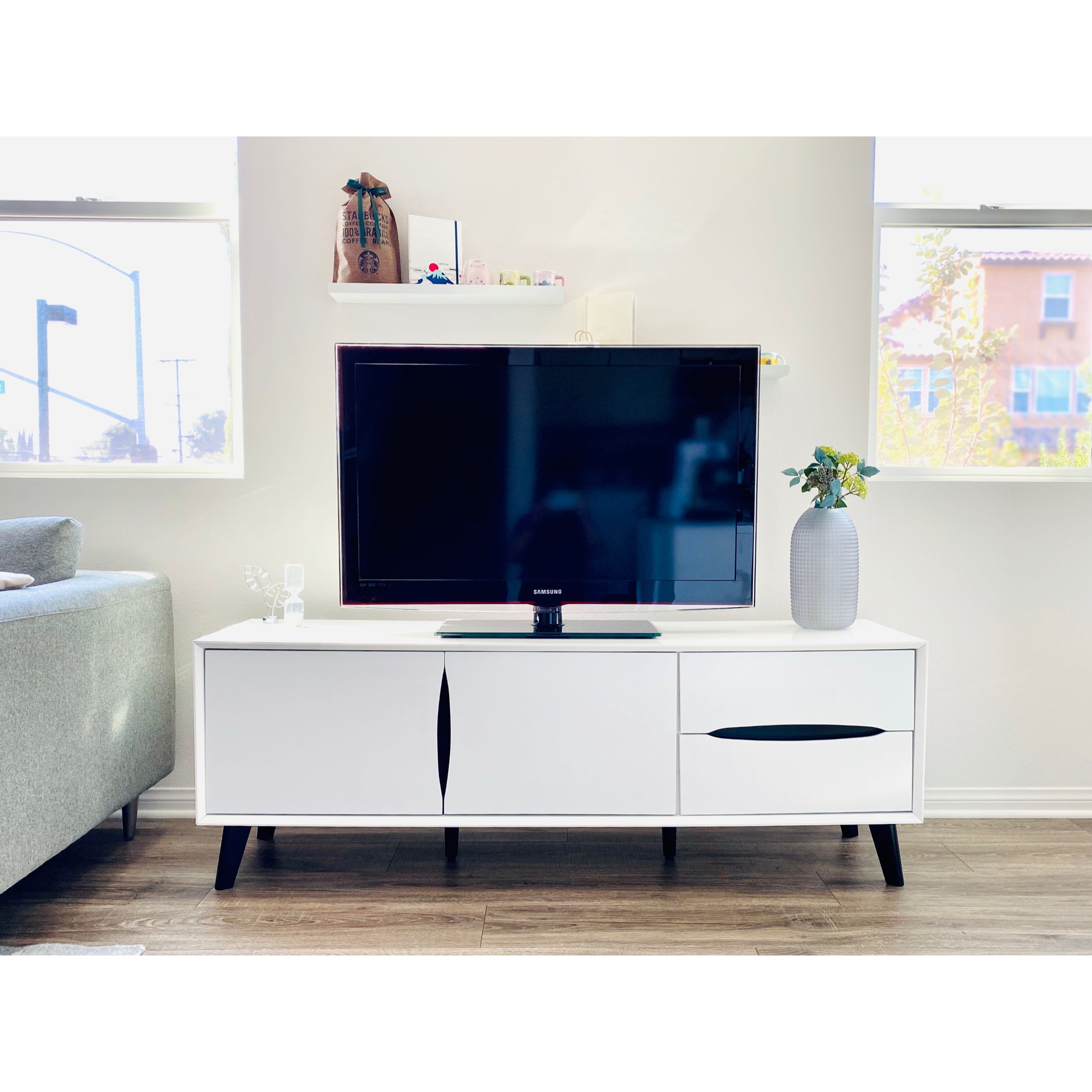 Aurora MidCentury Modern 60inch TV Stand, White