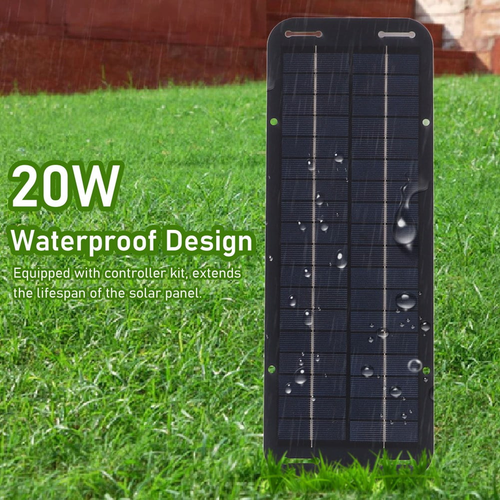 20W 12V Solar Panel Kit Solar Trickle Charger USB Power Portable Cell Phone Outdoor Waterproof Power Bank