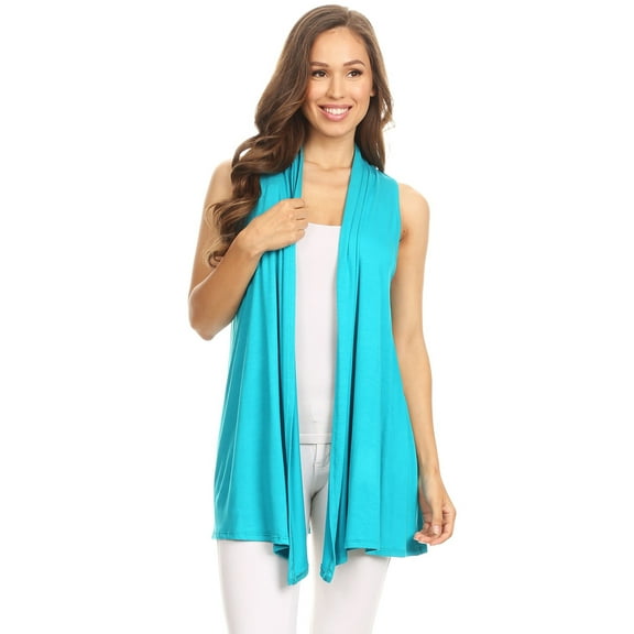 Women's Sleeveless Draped Open Front Cardigan Vest