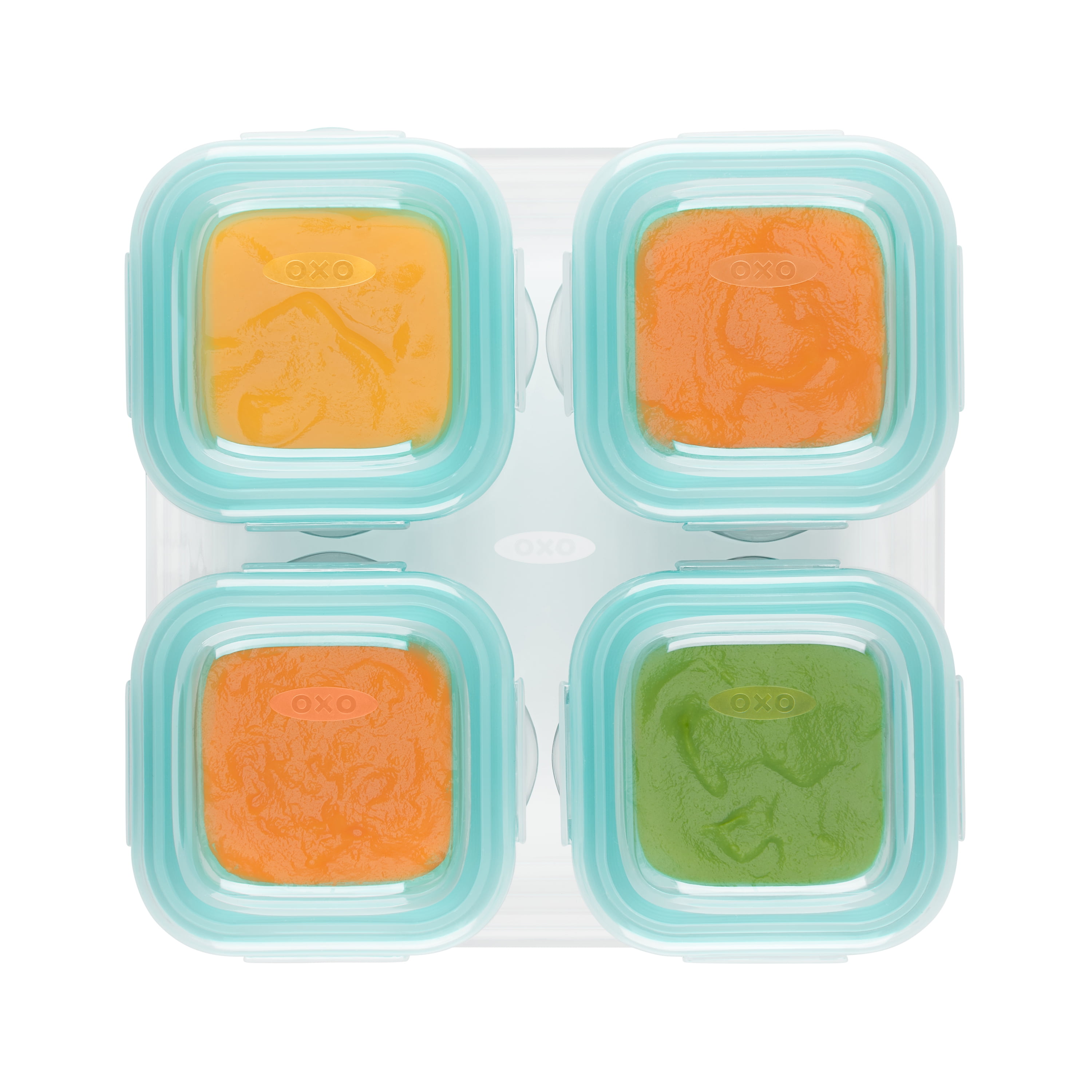 OXO Tot Glass Baby Blocks Food Storage Containers, 4oz, Teal, 4-Pack, For Infants Ages 0-12 Months
