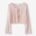 thumbnail image 2 of Arnsht Women's Fashion Solid Color Versatile Tie Front Long Sleeve Rib Knit Shrug Sweaters Cardigan Crop Top Pink Free Size, 2 of 3