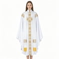 thumbnail image 3 of Virmaxy Halloween Costume Men's Priest Costume Robe with Cross Necklace Medieval Monk Cosplay Gown Gold Embroidered Long Loose Fit Vestment White, 3 of 5
