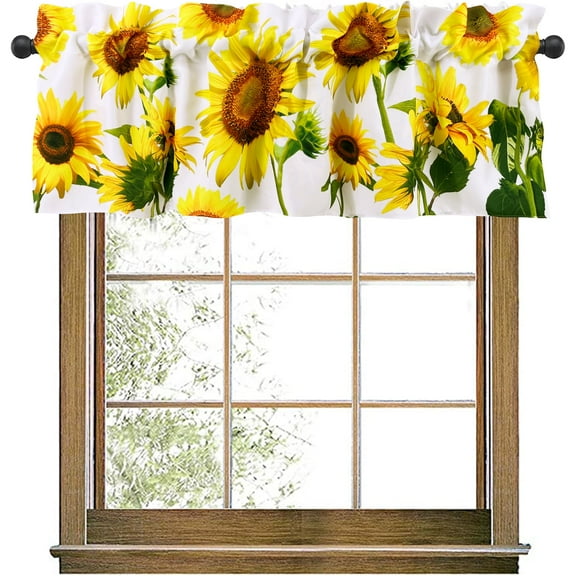 Cizayoi Yellow Sunflowers Kitchen Valances,Rod Pocket, 52"x18",1 Pane,for Cafe Living Room Bath Room