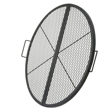 KFFKFF Cross-Marks Barbecue Grill Grate, Collapsible Circular Cook Grate, Robust Steel Outdoor BBQ Grill Mesh with Handle and Support Cross Wire, Campfire Cooking Equipment for Outdoor, 36" Black