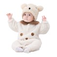 thumbnail image 3 of FAOWME Big Kids Girls Boys Romper Fuzzy Long Sleeve Turndown Collar Cartoon Prints Comfortable Warm Bodysuits Jumpsuits For Daily Wear White 6-9 Months, 3 of 7