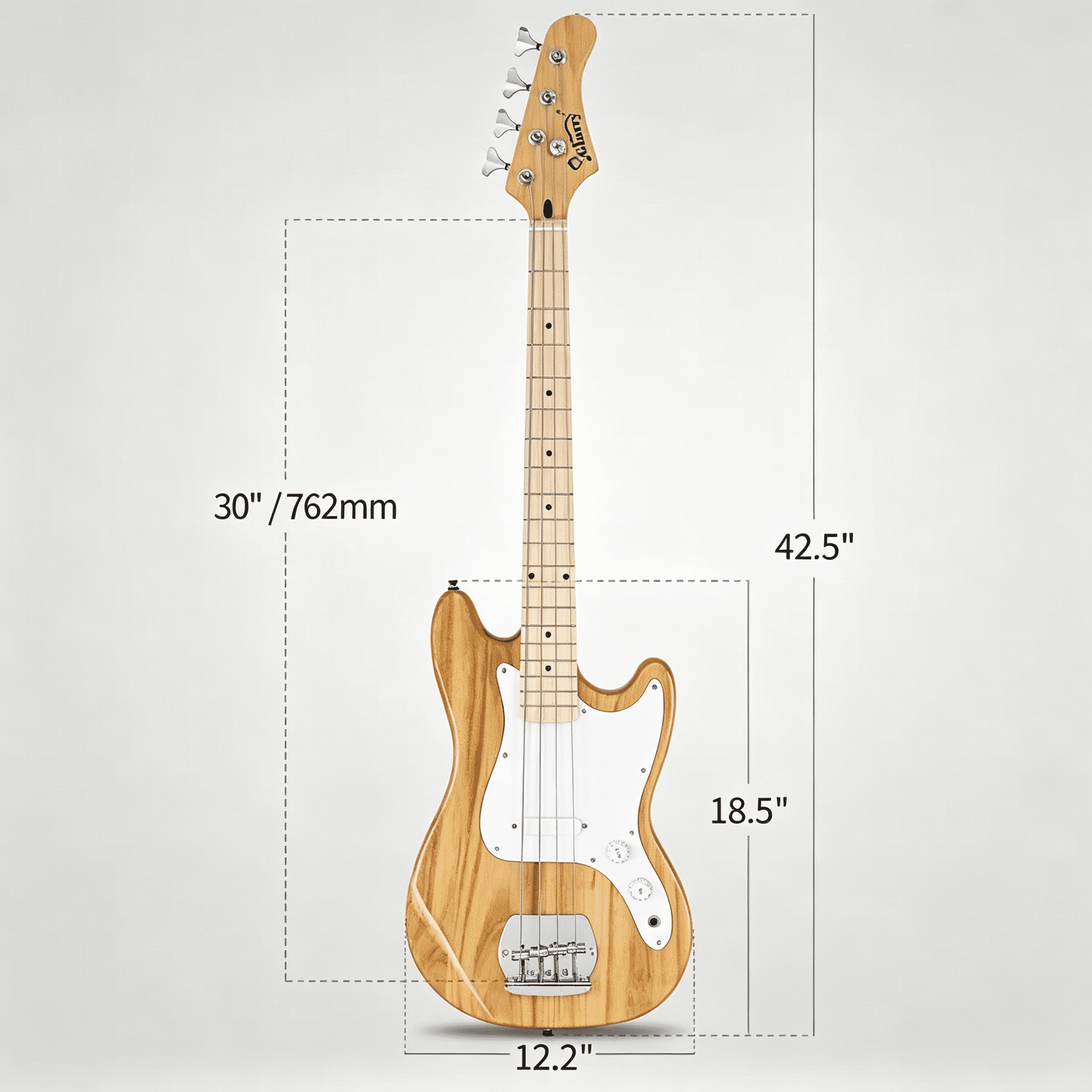 4 String 30in Short Scale Thin Body GB Bass Guitar with Bag Strap Connector Wrench Tool Burlywood