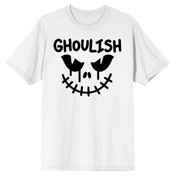 Kids Halloween Ghoulish Face Youth White Short Sleeve Crew Neck Tee-Medium