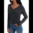 thumbnail image 3 of Camisetas con Cuello en V para Mujer, Blusas de Encaje de Larga, Holgadas, Elegantes e Informales, para Otoño e Invierno, A . Gris Oscuro L, 3 of 8