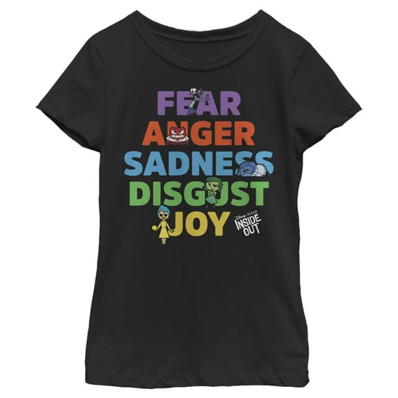 Girl's Inside Out Fear Anger Sadness Disgust Joy  Graphic T-Shirt