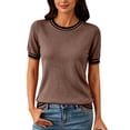 thumbnail image 2 of Women's Lightweight Short Sleeve Sweater Top Business Casual Crew Neck Summer Loose Basic Tops by Yigetop Coffee 2XL, 2 of 6