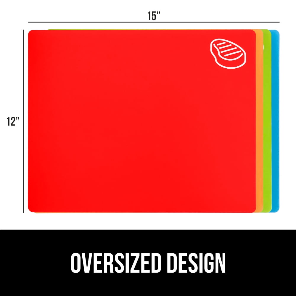 GORILLA GRIP Cutting Board Set of 4, Flexible, Durable Plastic Chopping Mats, 15x12, Multicolor