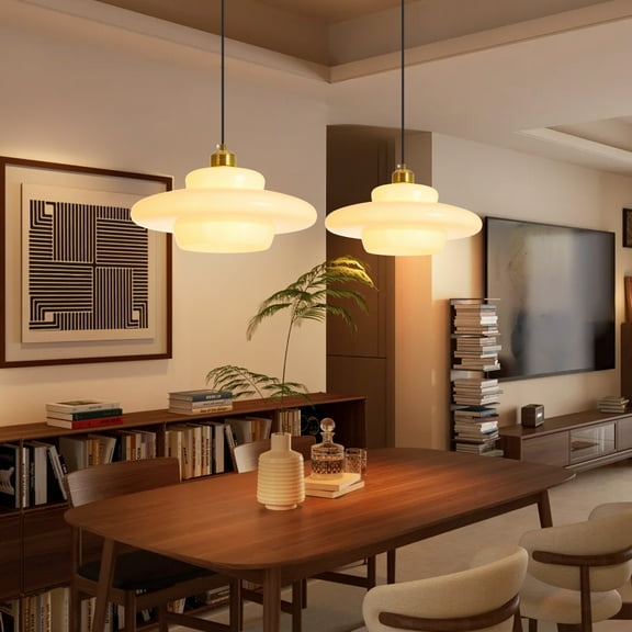 UEEYAC Mid-century Modern Glass Chandelier Multi-Layered Milk White Pendant Light