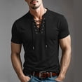 thumbnail image 6 of LODIENY Short Sleeve Shirts for Men Retro Style Lace up Tops Medieval Viking Hippie Halloween Cosplay Pirate Renaissance Costume Black M, 6 of 9