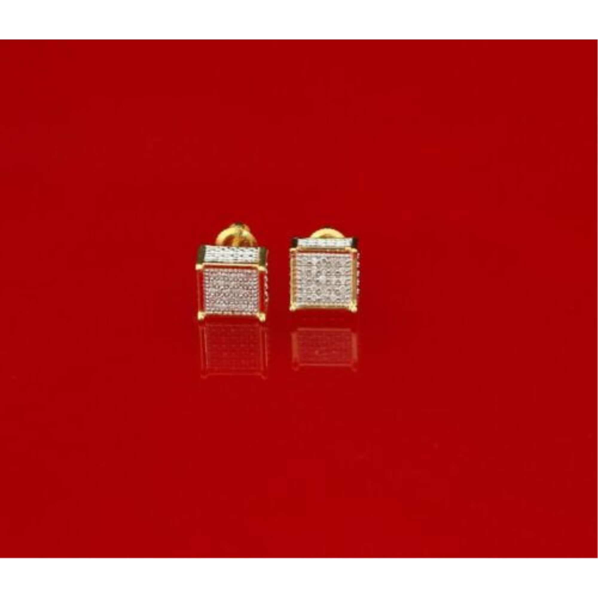 King Of Bling's 10K Real Yellow Gold Real 0.15ct Diamond Square Stud Earring For Women And Men