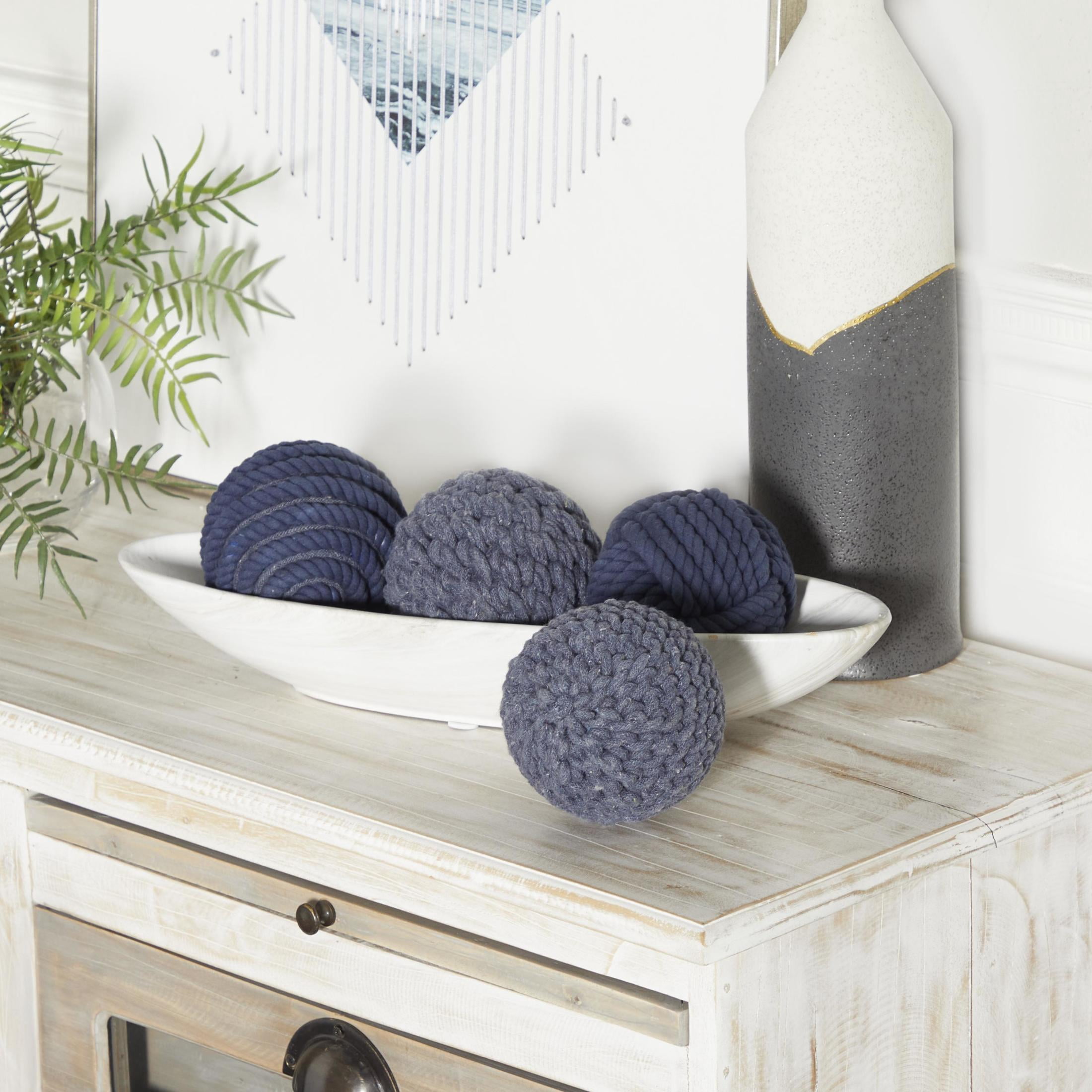 DecMode Blue 4" Handmade Decorative Ball Jute Rope Orbs & Vase Filler with Varying Designs (4 Count)