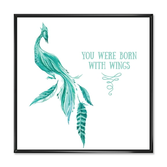 Designart 'Turquoise Bird You Were Born With Wings' Traditional Framed Canvas Wall Art Print