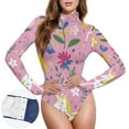 thumbnail image 3 of Unicorns Flowers Leaves Women's Mock Turtle Neck Long Sleeve Tops Bodysuit Jumpsuit One Piece Leotards Shirt, 3 of 8