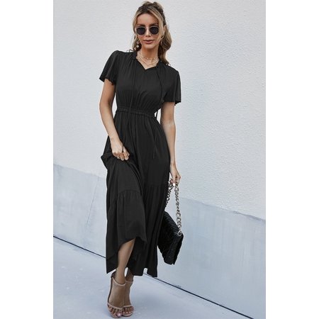 V-Neck Butterfly Sleeve Midi Dress
