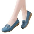 thumbnail image 3 of Huesdet Loafers for Women Leather Platform Penny Shoes Classic Round Toe Comfortable Business Work Shoes(Light Blue,10), 3 of 6