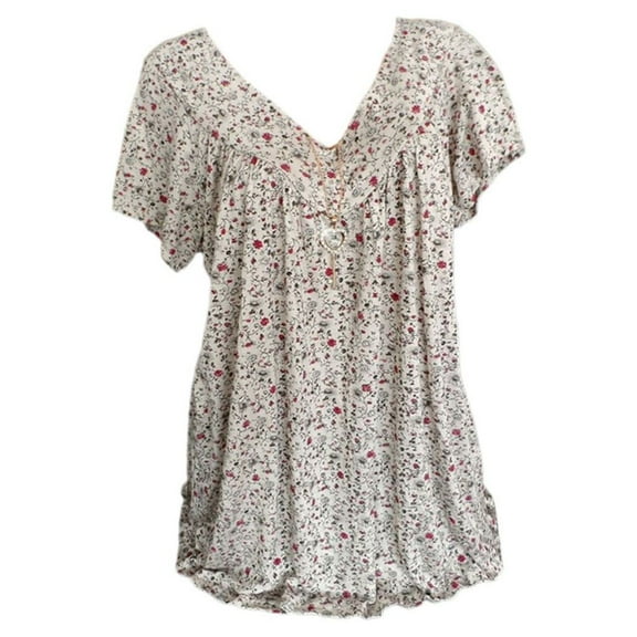 USSUMA Womens Plus Tops and T-Shirts Short Sleeve Tops for Women Plus Size Summer Blouses V Neck Colorful Floral Printed Tees Shirt Tunic Tops Comfy Blouses 2022 Beach