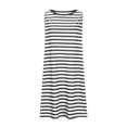 thumbnail image 4 of Camisas de Vestido Casual para las Mujeres sin Mangas Cuello Redondo Raya Impresión Suelta Transpirable Rodilla Alta Vestido de Ropa Exterior, 4 of 7