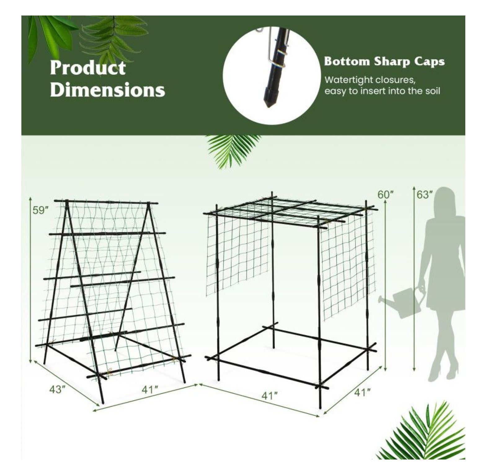 Cucumber Trellis A-Frame, Garden Plant Support with Netting - Climbing Plants, Vegetables & Flowers - Outdoor Durable Metal Trellis