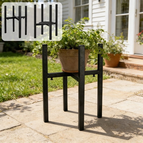 geerera Adjustable Plants Stand, Black Metal Flower Pot Holder, X-Shaped Support Rack for Indoor Outdoor Decor, for Home Living Room Supplies