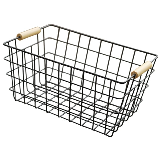 Cesta de almacenamiento de hierro, decoración de granja, cesta de picnic multiusos fácil de transportar para Negro L