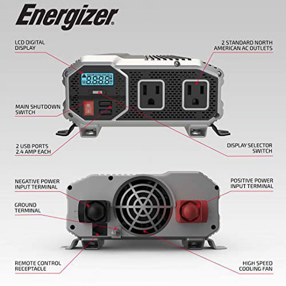 Energizer 2000 Watts Power Inverter Modified Sine Wave Car Inverter, 12v to  110v, Two AC Outlets, Two USB Ports (2.4 Amp), DC to AC Converter, Battery  Cables Included – ETL Approved Under