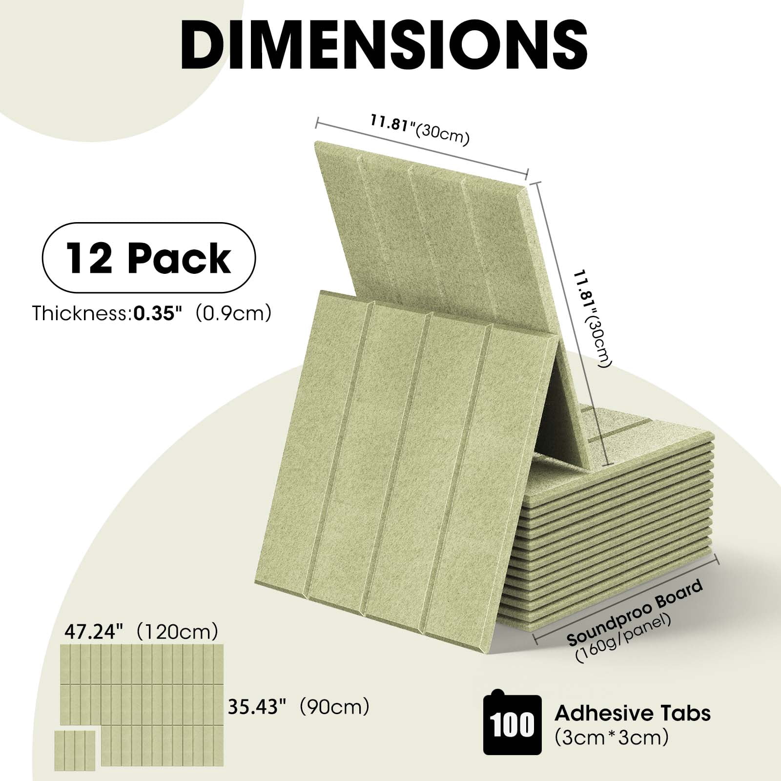 Felt Bulletin Board Tiles Large 48" x 36" Cork Board Alternative-12 Pack with 60 Adhesive Tabs, Thick Slat Wall Panels for Office Decor, Push Pin Board Wall Organizer Alternative -Pale Green