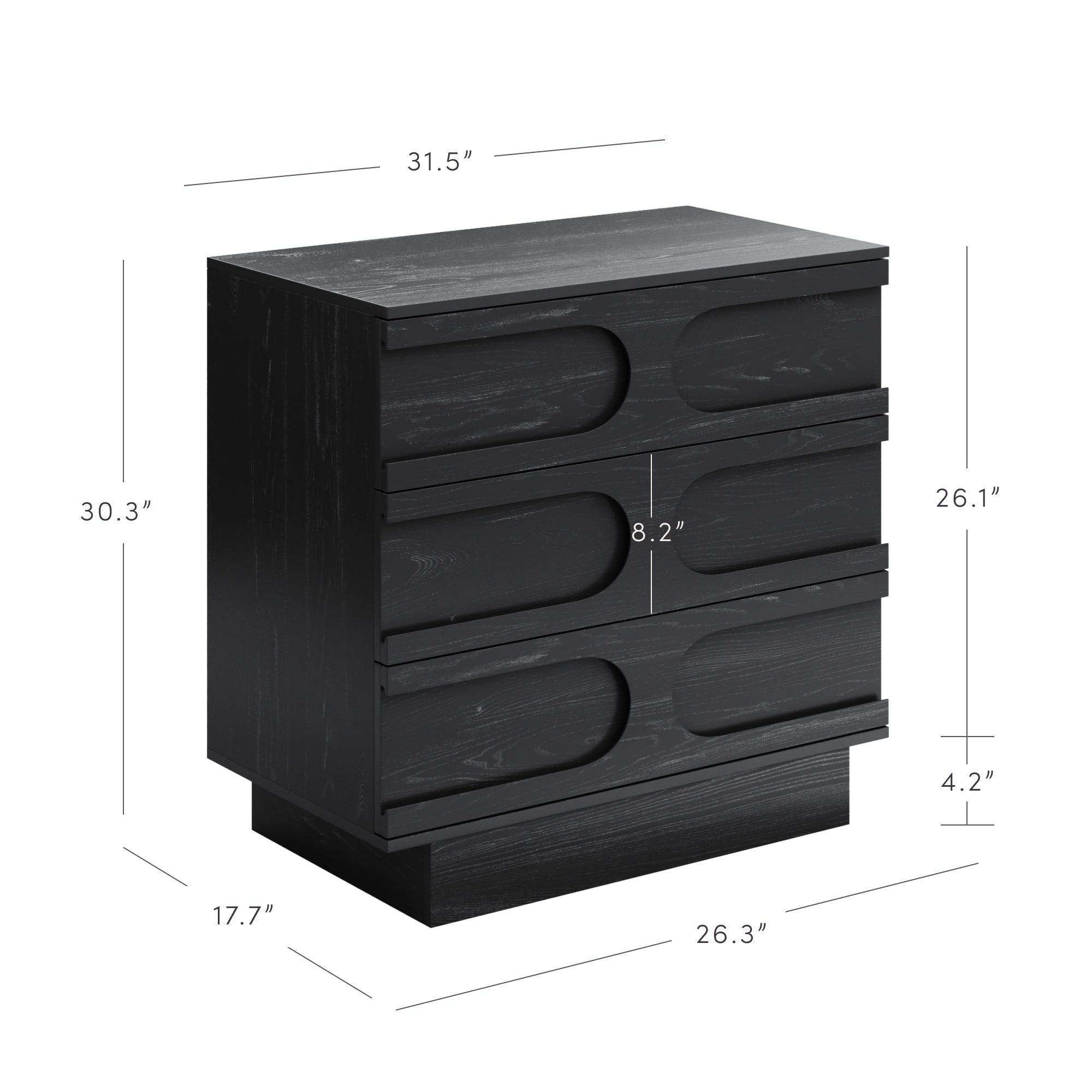 Nathan James Iris 3 Drawer Dresser, Mid-Century Modern Solid Wood Dresser for Bedroom, Black Oak